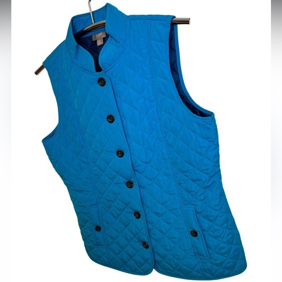 J. JILL BLUE QUILTED COLLARED BUTTON-UP VEST JACKET, SIZE M - Picture 2 of 11